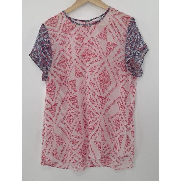 CAbi Women's Coquette Geometric Floral Sheer Top Blouse Size XL‎ Preppy Career - Picture 1 of 11